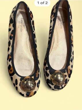 kate spade Leopard Print Ballet Flats with Gold Dome